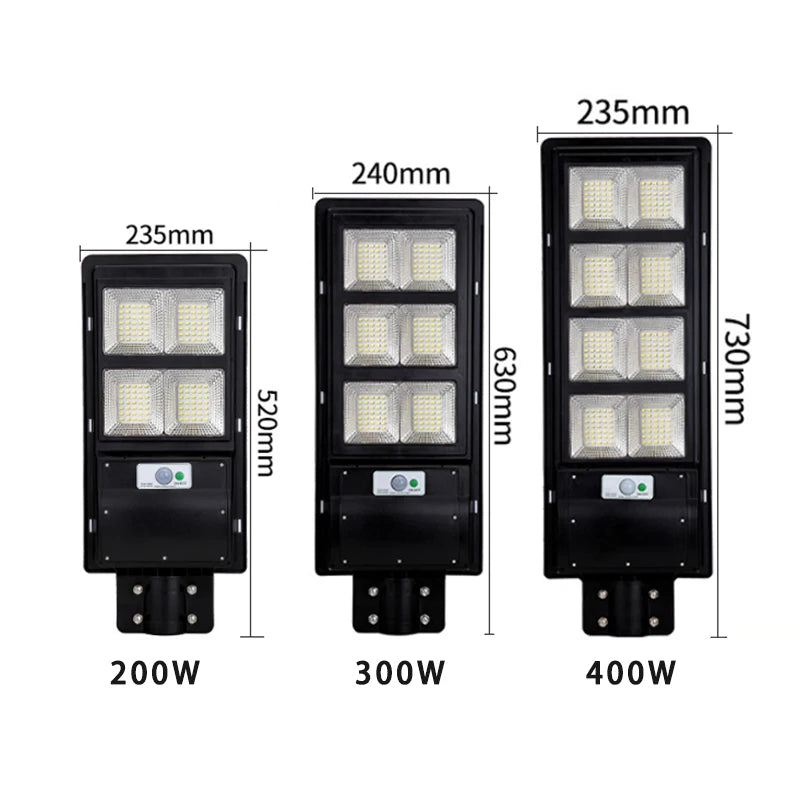 Luz solar LED para calle – alta potencia 200W-300W, sensor radar y control automático