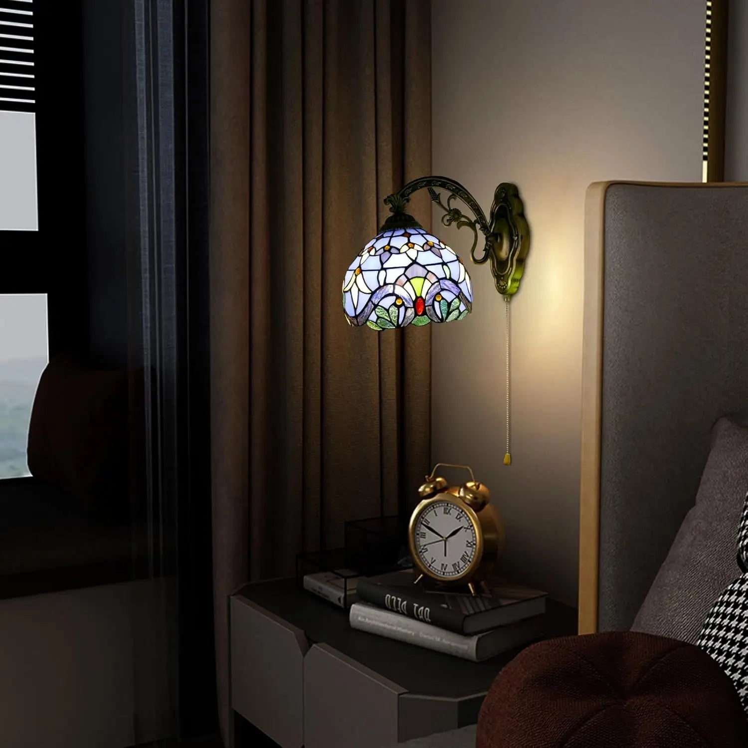 Aplique de pared estilo Tiffany – pantalla de vidrio azul barroco para escaleras