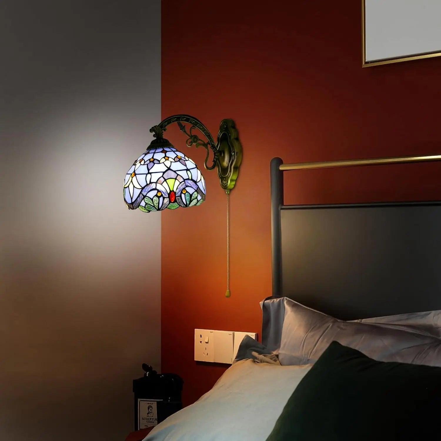 Aplique de pared estilo Tiffany – pantalla de vidrio azul barroco para escaleras