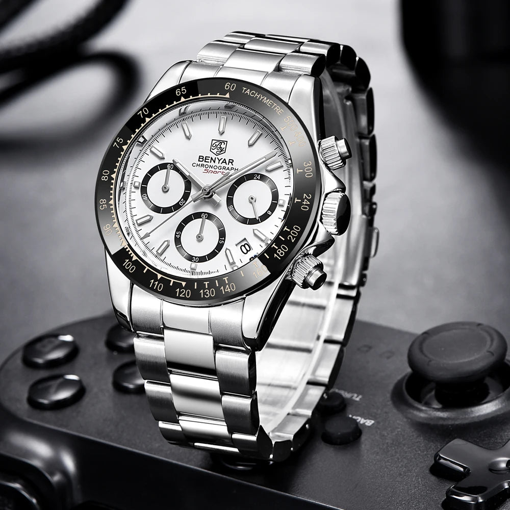 Reloj BENYAR para hombre – cronógrafo deportivo de lujo, resistente al agua y acero inoxidable