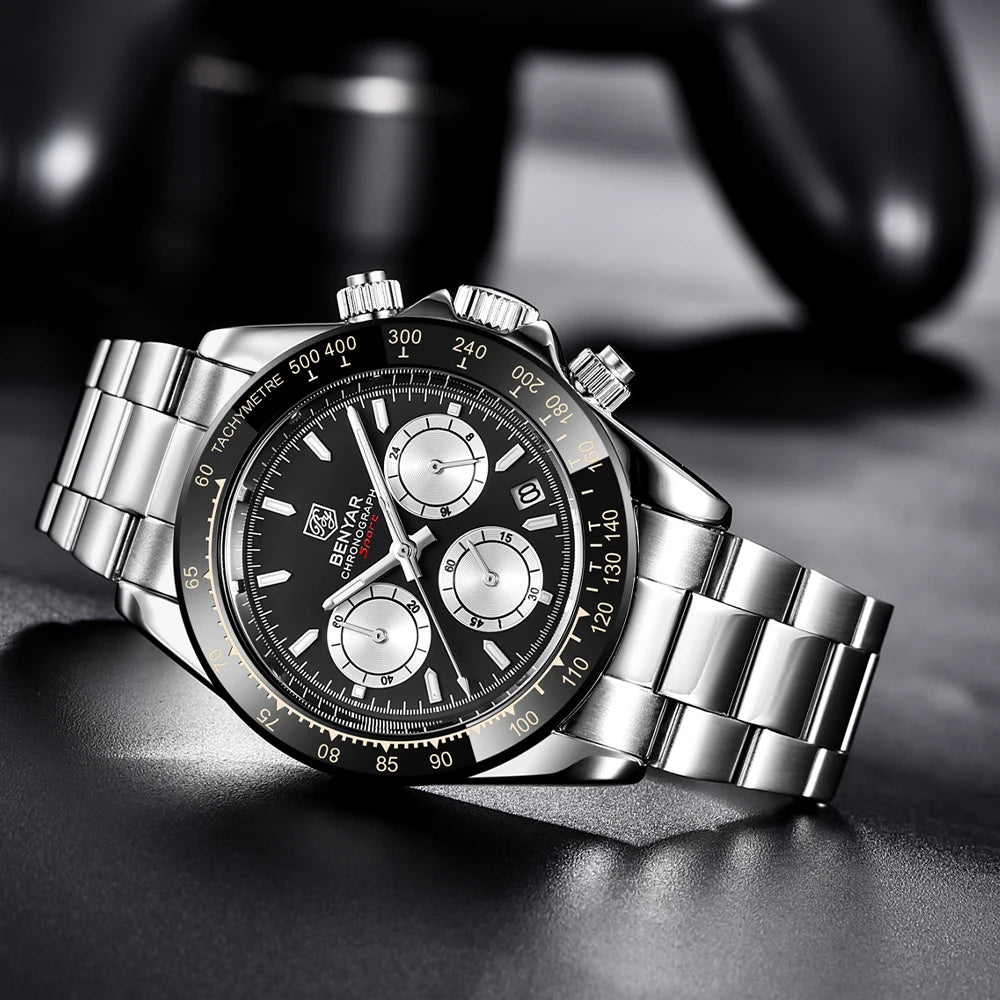 Reloj BENYAR para hombre – cronógrafo deportivo de lujo, resistente al agua y acero inoxidable
