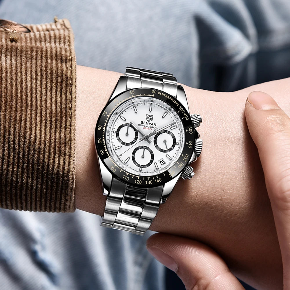 Reloj BENYAR para hombre – cronógrafo deportivo de lujo, resistente al agua y acero inoxidable