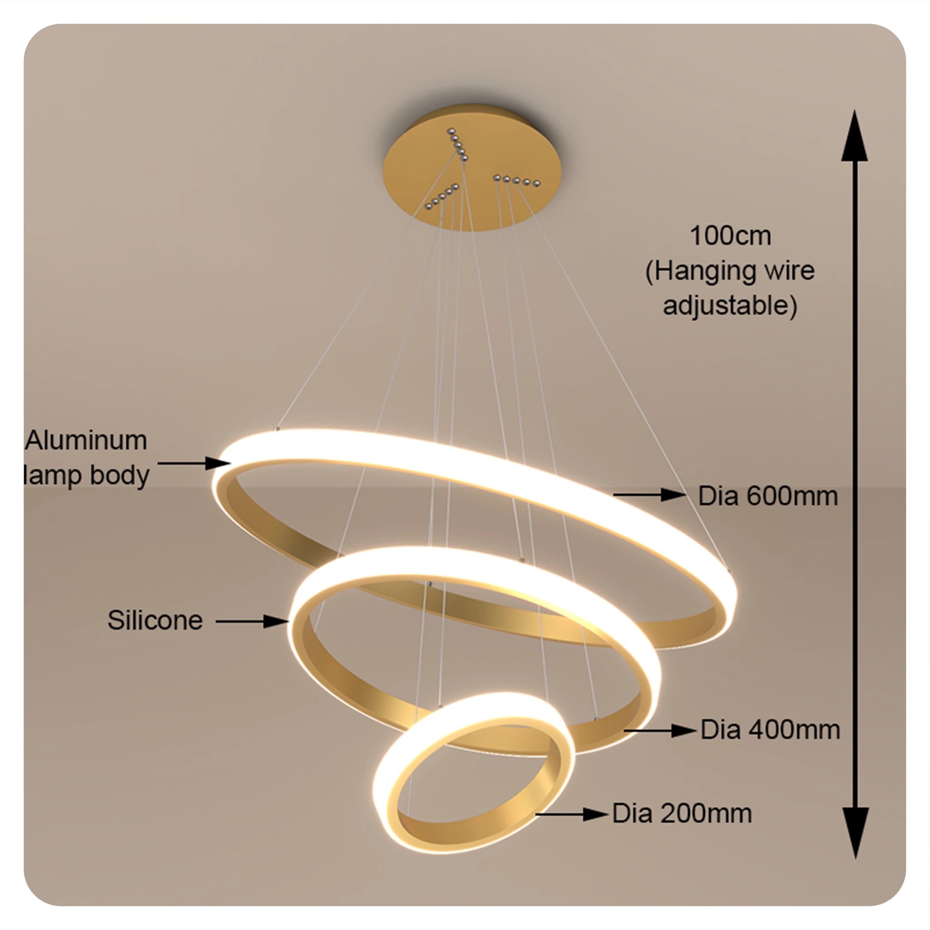 Lámpara colgante negra decorativa – anillo circular LED para salón y restaurante