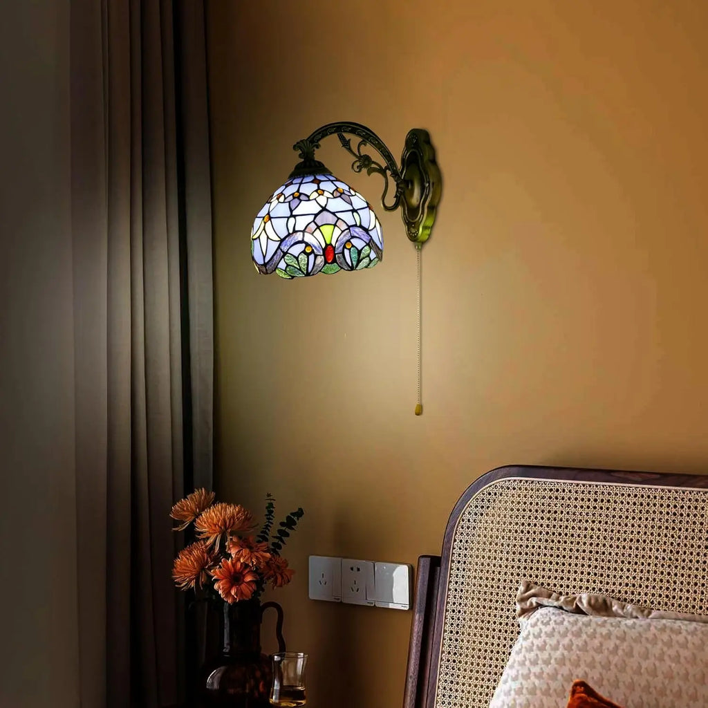 Aplique de pared estilo Tiffany – pantalla de vidrio azul barroco para escaleras