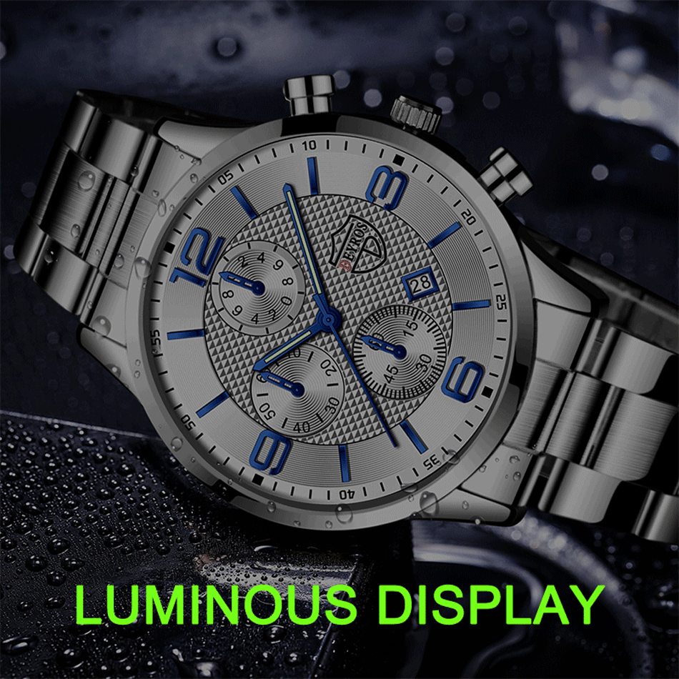 Reloj de lujo hombre – acero inoxidable, cuarzo, calendario y cuero