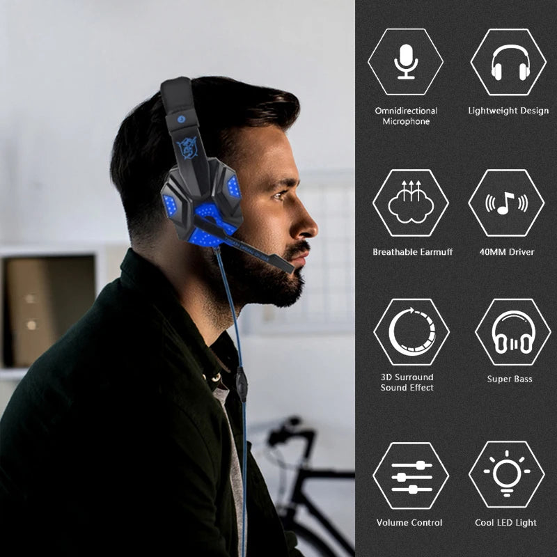 Auriculares gaming con cable – micrófono y luces LED para PC, PS4, PS5 y Xbox