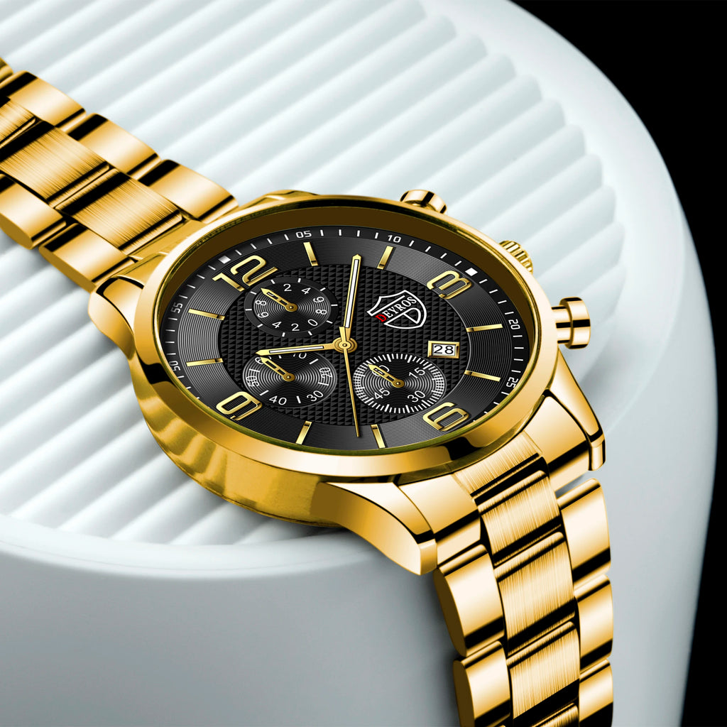 Reloj de lujo hombre – acero inoxidable, cuarzo, calendario y cuero