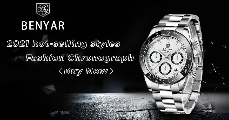 Reloj BENYAR para hombre – cronógrafo deportivo de lujo, resistente al agua y acero inoxidable