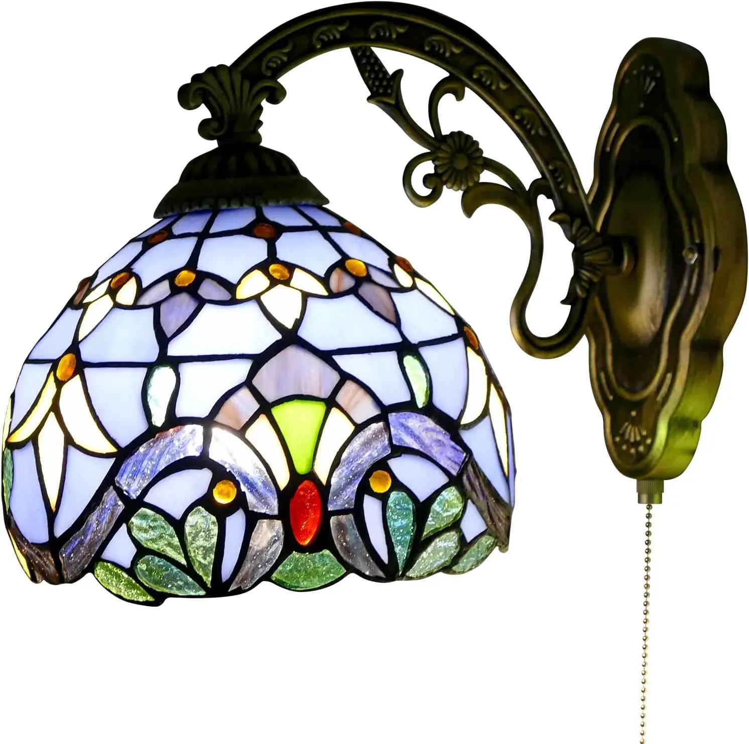 Aplique de pared estilo Tiffany – pantalla de vidrio azul barroco para escaleras