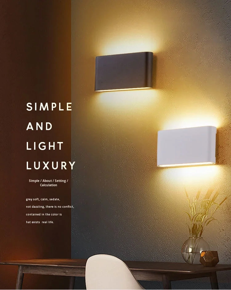 Lámpara LED de pared impermeable IP65 – luz cálida para exterior e interior