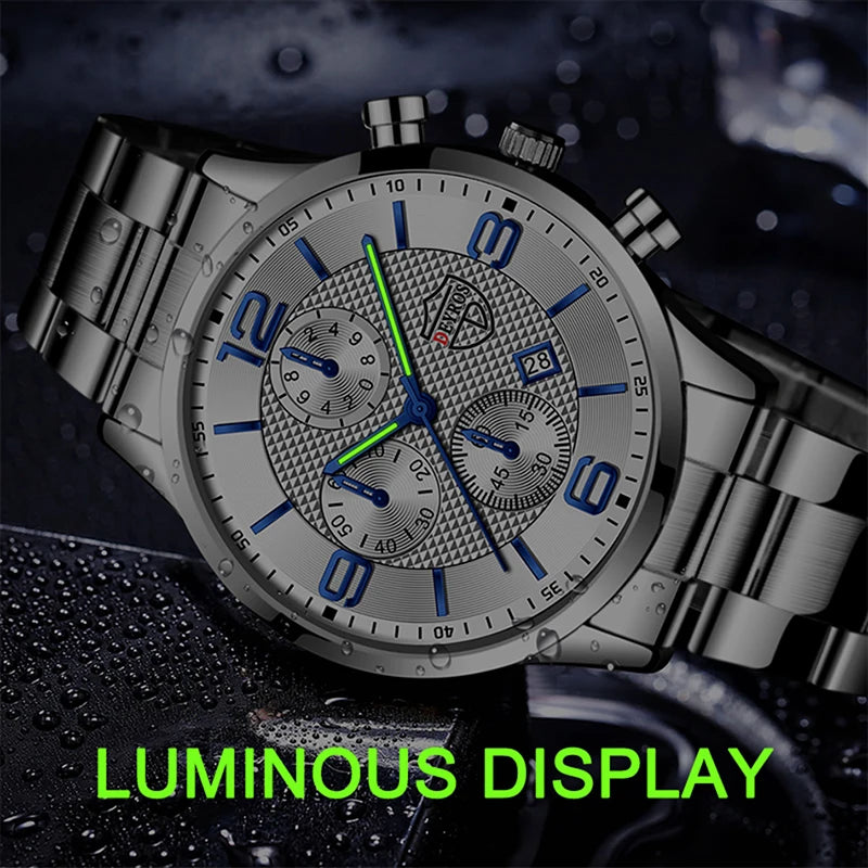 Reloj de lujo hombre – acero inoxidable, cuarzo, calendario y cuero