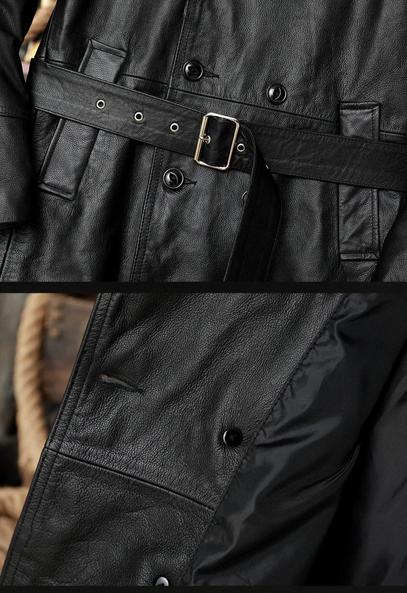 Campera de cuero natural para hombre – estilo casual, doble botonadura y solapa