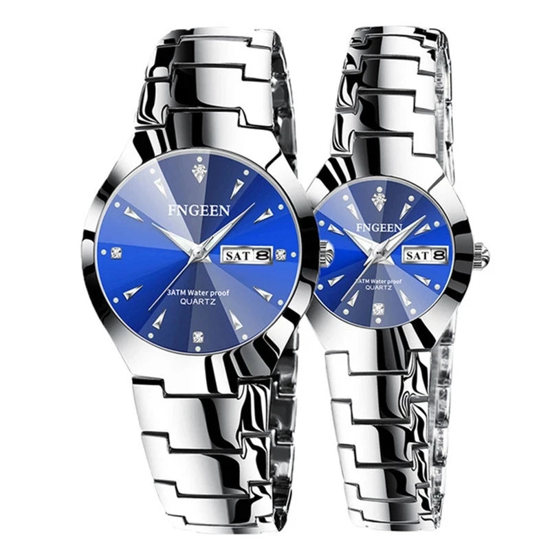 Set de relojes FNGEEN 5808 para parejas – cuarzo, lujo y resistente al agua