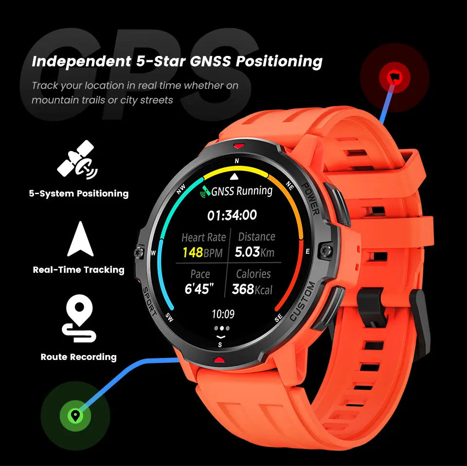 Smartwatch GPS 1.46'' – pantalla AMOLED, brújula, altímetro y batería 580mAh