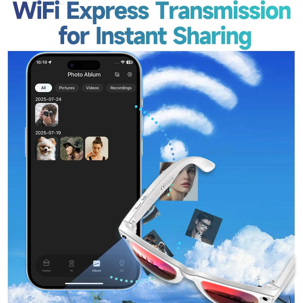 Gafas Inteligentes de Moda - Cámara 8MP 4K - WiFi - Traducción IA - Fotos, Videos, Audio y Música - Auriculares Wearable Smart