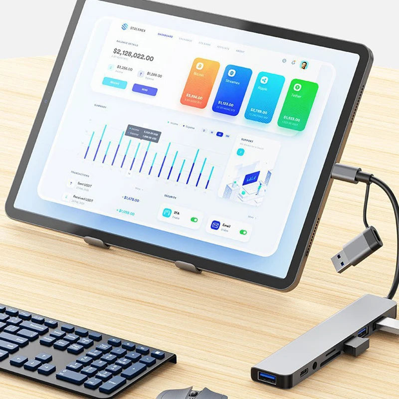 Adaptador Hub USB-C 8 en 1 para Laptop, Tablet y Celular