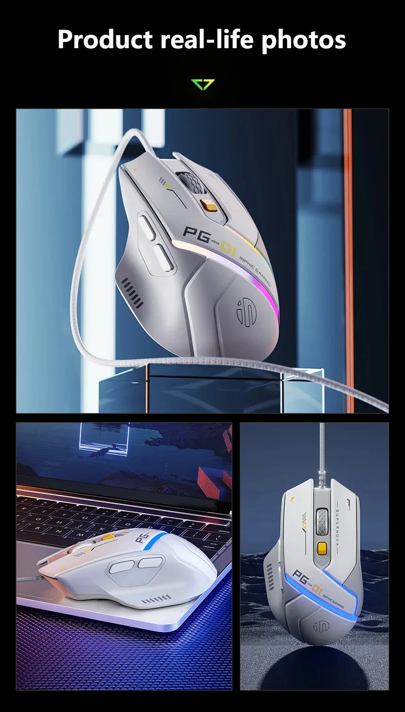 Mouse gaming Inphic PG1 con cable – iluminación RGB y diseño ergonómico
