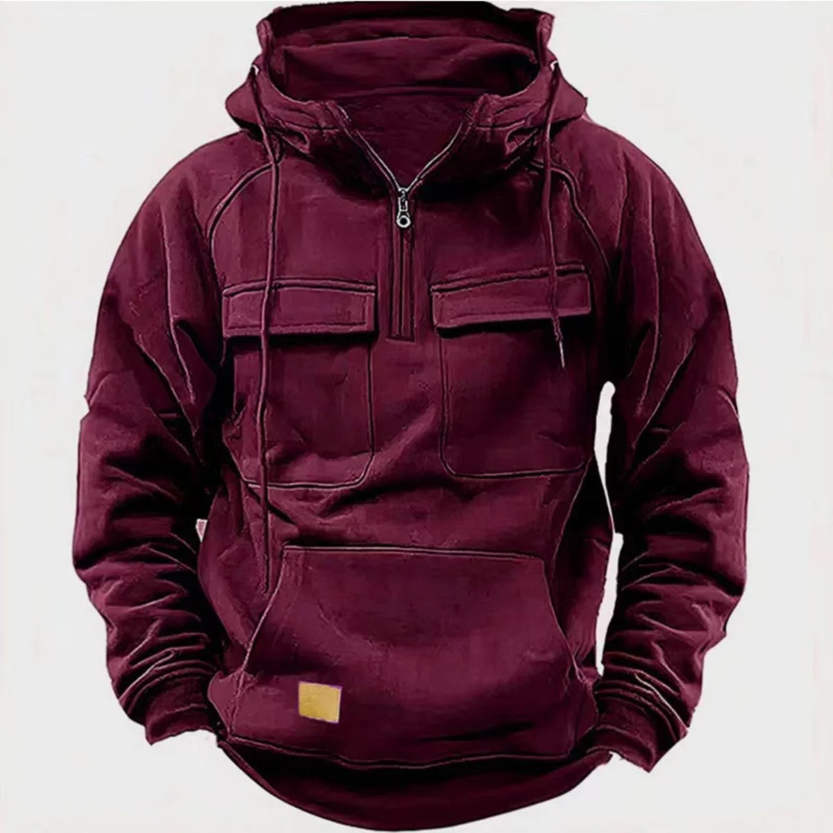 Hoodie casual otoño-invierno – sólido, patchwork y multi-bolsillos para jóvenes