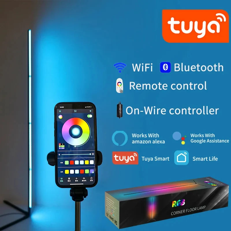 Lámpara de pie Tuya RGB – 160cm, control remoto y ambiente moderno