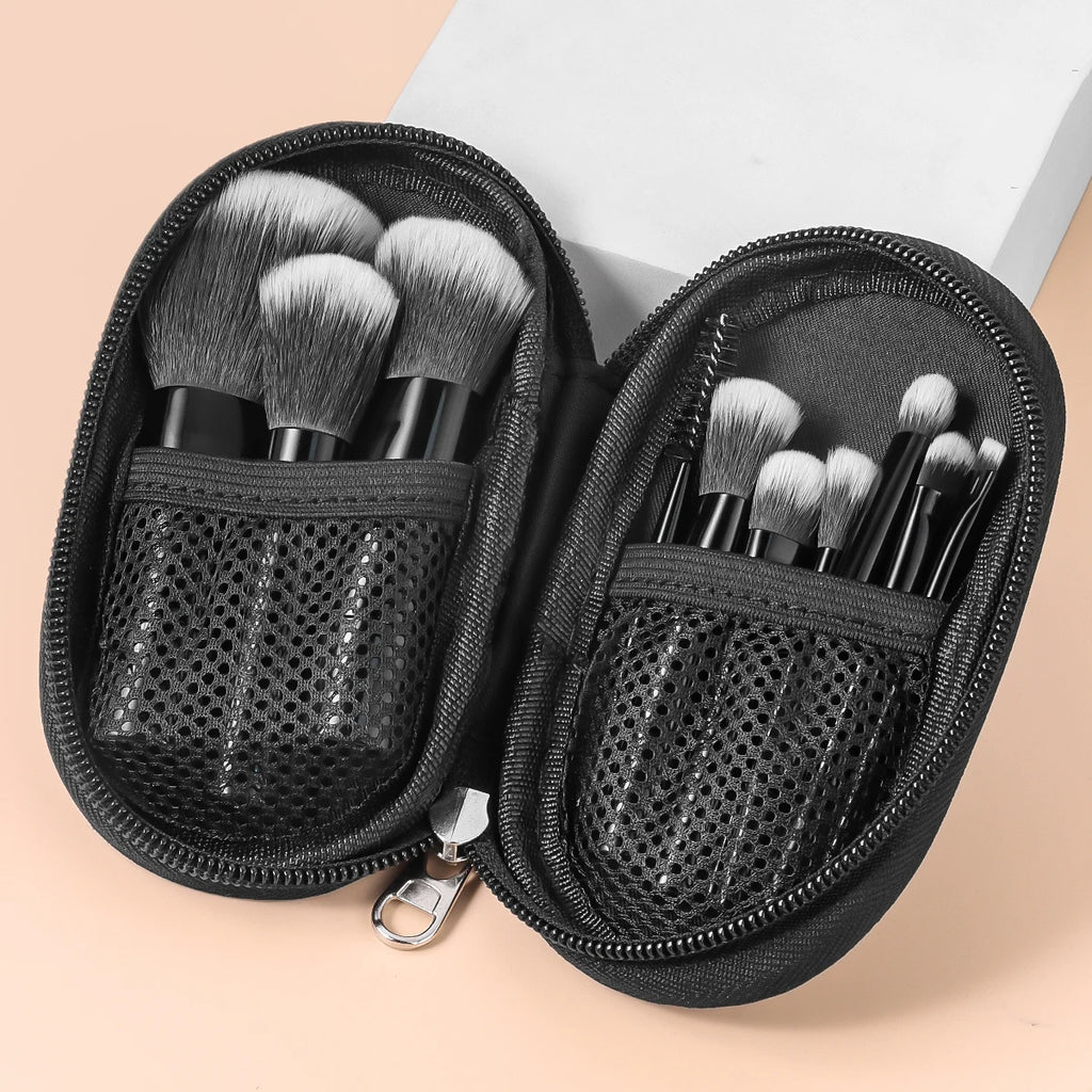 Set de 10 pinceles de maquillaje mini – multifuncionales con estuche portátil