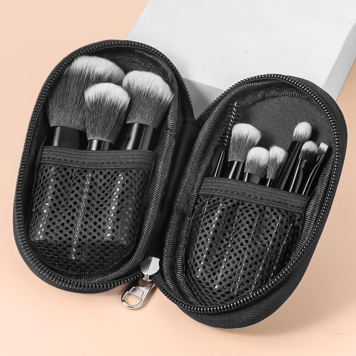 Set de 10 pinceles de maquillaje mini – multifuncionales con estuche portátil