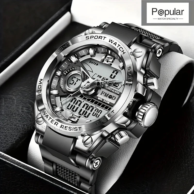 Reloj militar digital para hombre – acero, LED y cuarzo deportivo