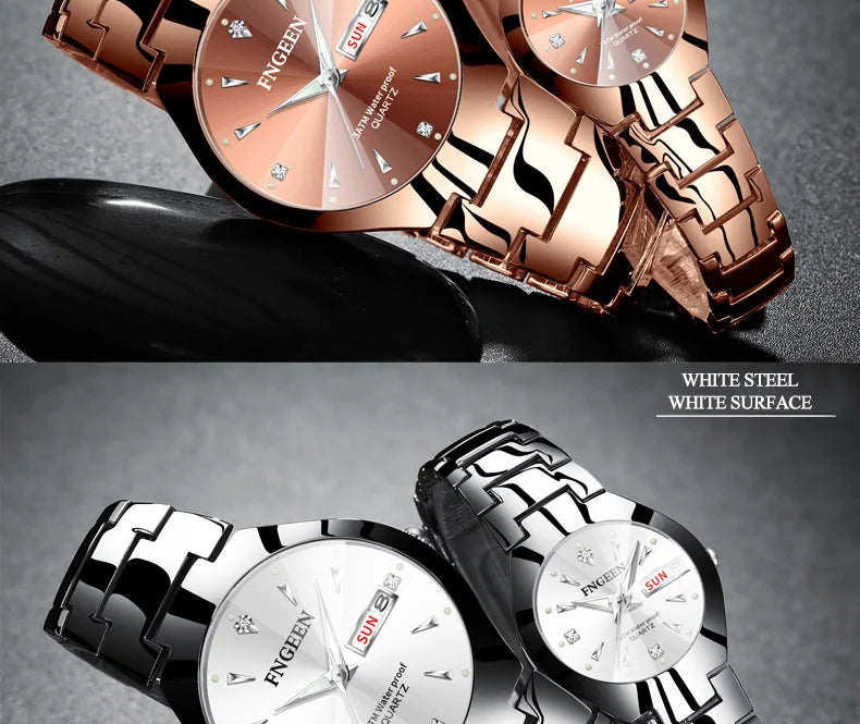 Set de relojes FNGEEN 5808 para parejas – cuarzo, lujo y resistente al agua