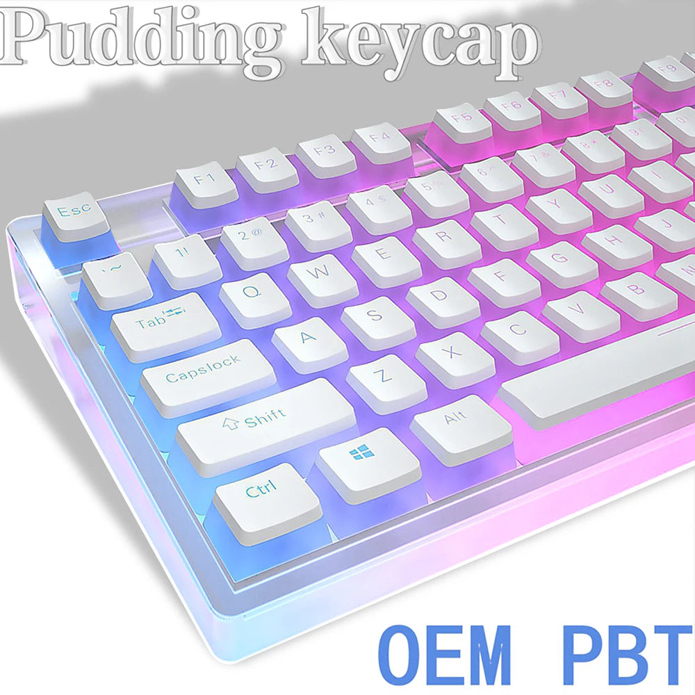 Set de keycaps PBT OEM – 129 teclas transparentes estilo pudding para teclado mecánico