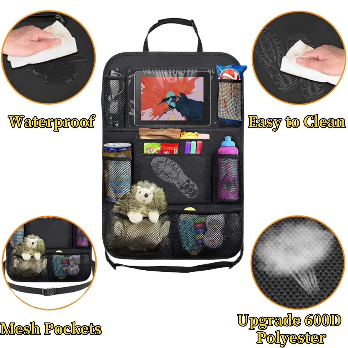 Organizador trasero para asiento de auto – 10 bolsillos y porta tablet