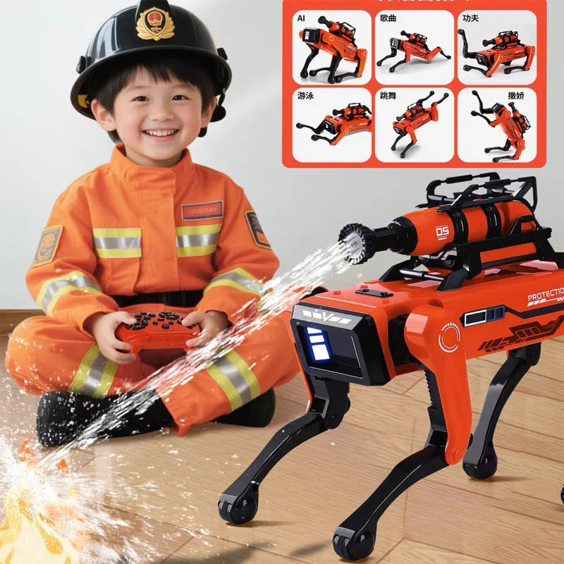 Perro Robot Bombero Inteligente con IA - Mascota Electrónica - Interacción por Voz - Control Remoto - Juguete para Niños