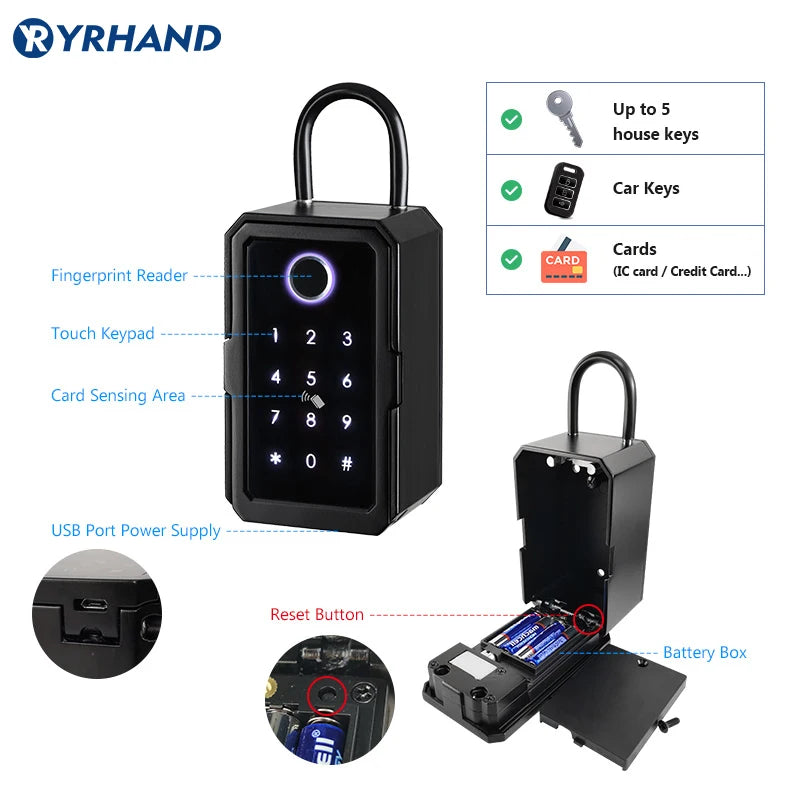Caja de seguridad inteligente YRHAND TTlock – contraseña, huella digital y WiFi