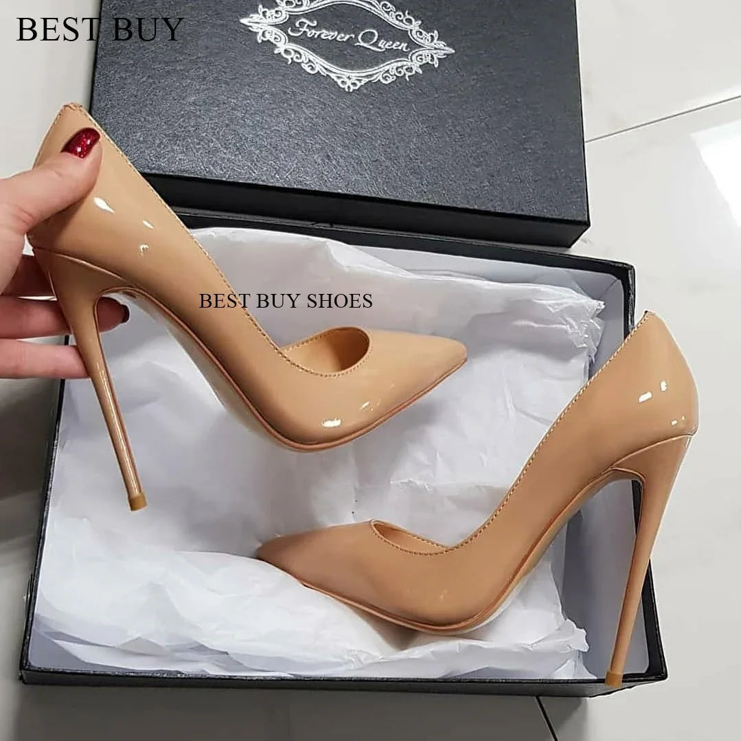 Pumps burdeos mujer – tacones stilettos de charol, slip-on y punta fina