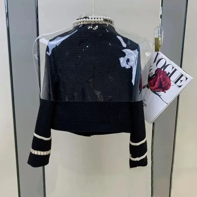 Blazer mujer de tweed grueso – chaqueta elegante con cuello clásico y contraste de colores