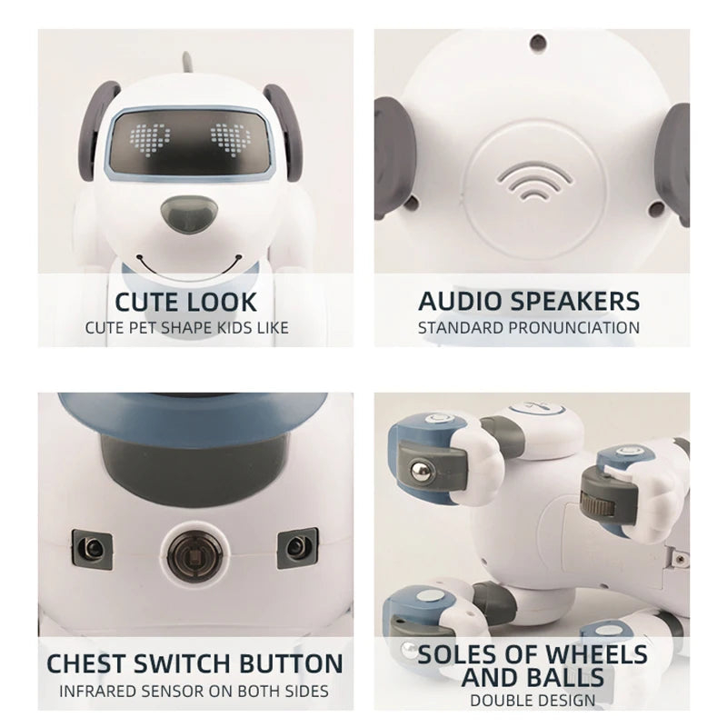 Perro Robot Inteligente con Control Remoto - Acrobacias Electrónicas - Comandos de Voz - Programable - Sensor Táctil - Música y Canciones - Juguete para Niños