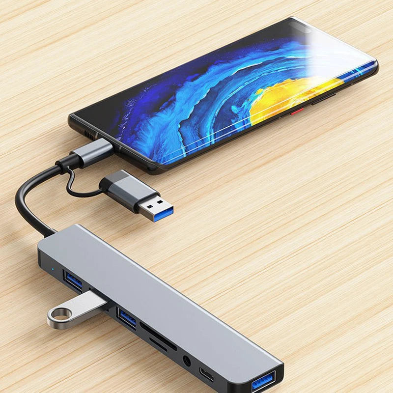 Adaptador Hub USB-C 8 en 1 para Laptop, Tablet y Celular