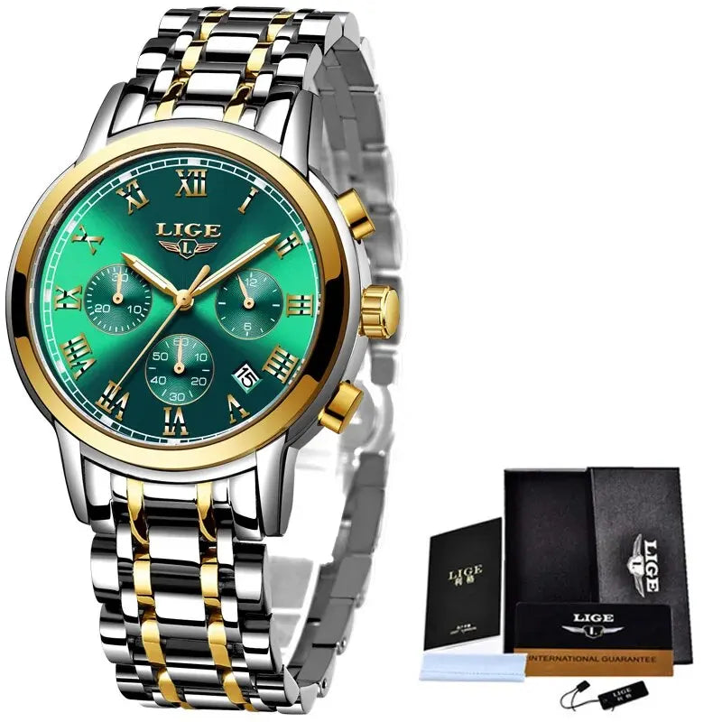 Reloj LIGE para hombre – cronógrafo deportivo de lujo, resistente al agua y acero inoxidable