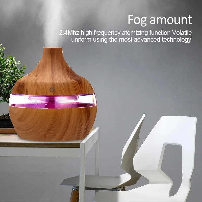 Humidificador ultrasónico de aroma – 300ml con difusor de aceites esenciales y diseño en madera