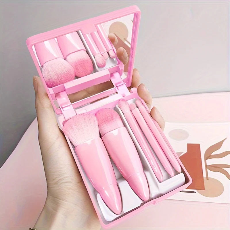 Set portátil de 5 pinceles de maquillaje con espejo – kit plegable de viaje