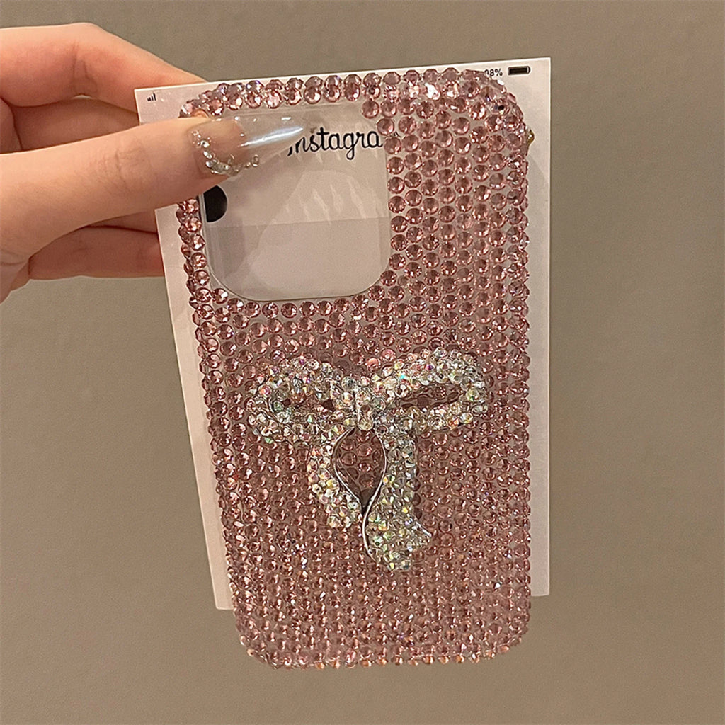 Funda full diamond con lazo para iPhone – protección brillante y adorable