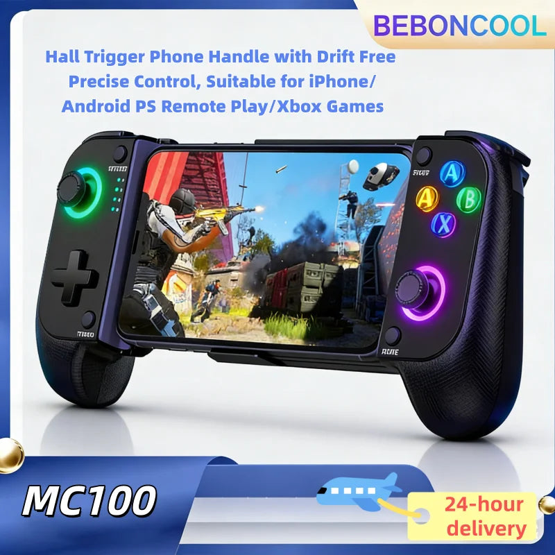 BEBONCOOL MC100 Gamepad Inalámbrico Hall Effect RGB con Clip Ajustable - Anti-Drift para Móvil/Tablet y Sesiones de Juego Inmersivas