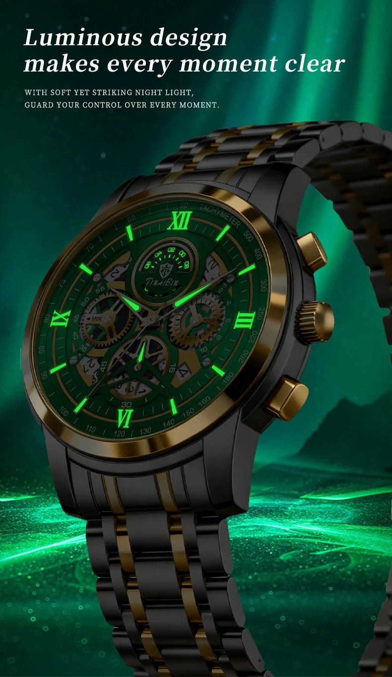 Reloj de lujo verde TINABIN – elegante, resistente al agua y para negocios