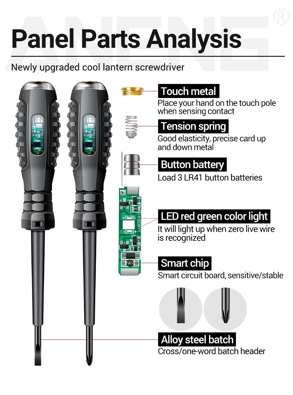 Destornillador eléctrico multifunción – tester sin contacto 70-600V con luces indicadoras