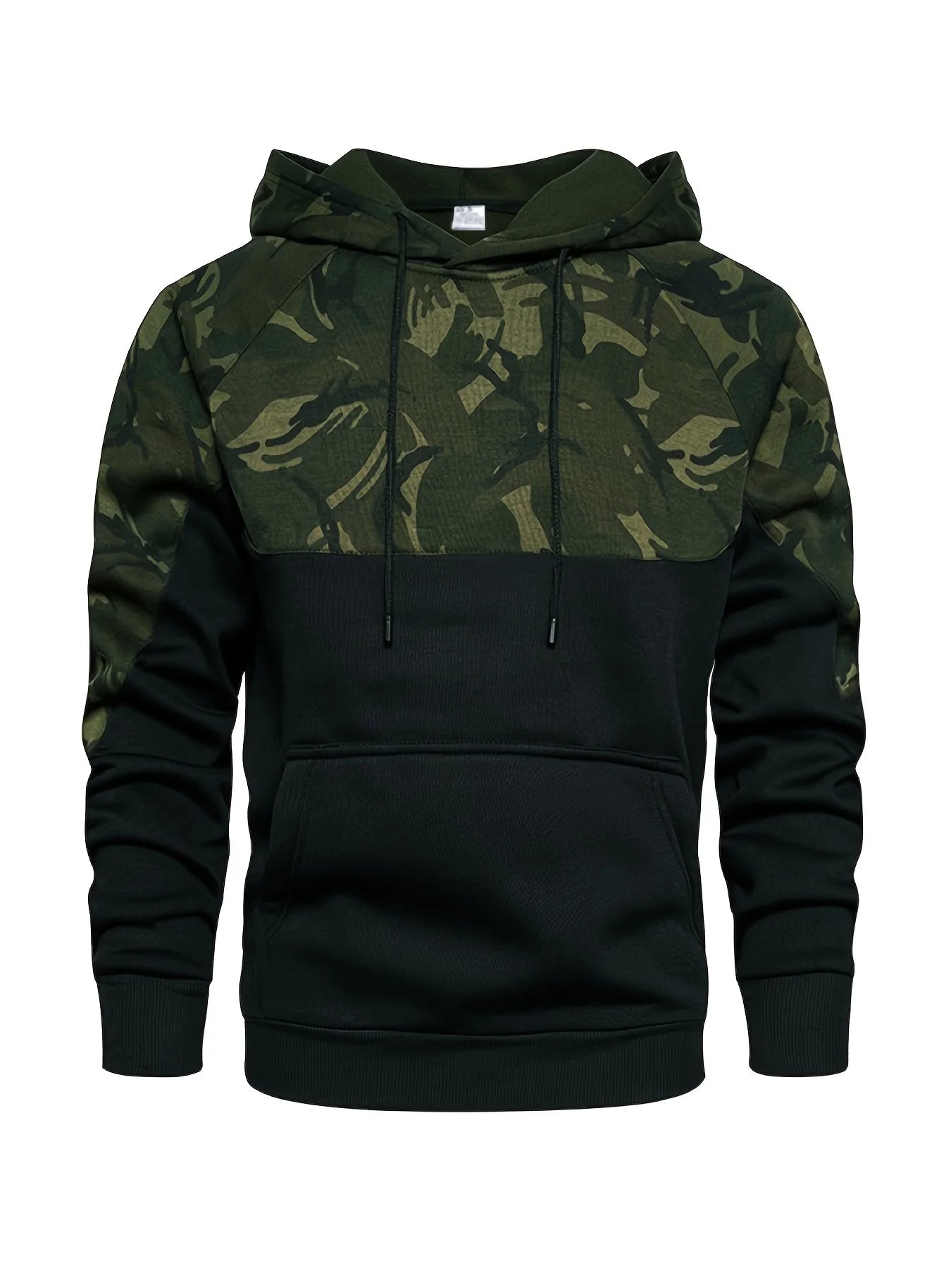 Hoodie camuflado hombre – diseño color block casual con bolsillo canguro