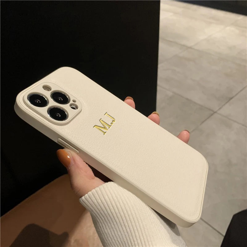 Funda personalizada para iPhone – cuero con nombre e iniciales para modelos 11 a 17