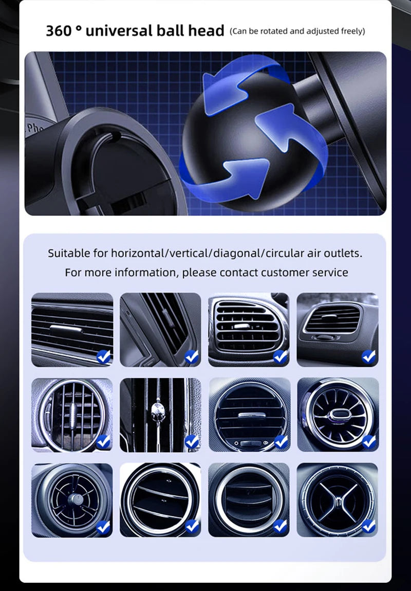 Cargador y soporte para auto – inalámbrico 15W y con cable, rotación y sensor automático