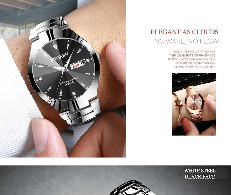 Set de relojes FNGEEN 5808 para parejas – cuarzo, lujo y resistente al agua