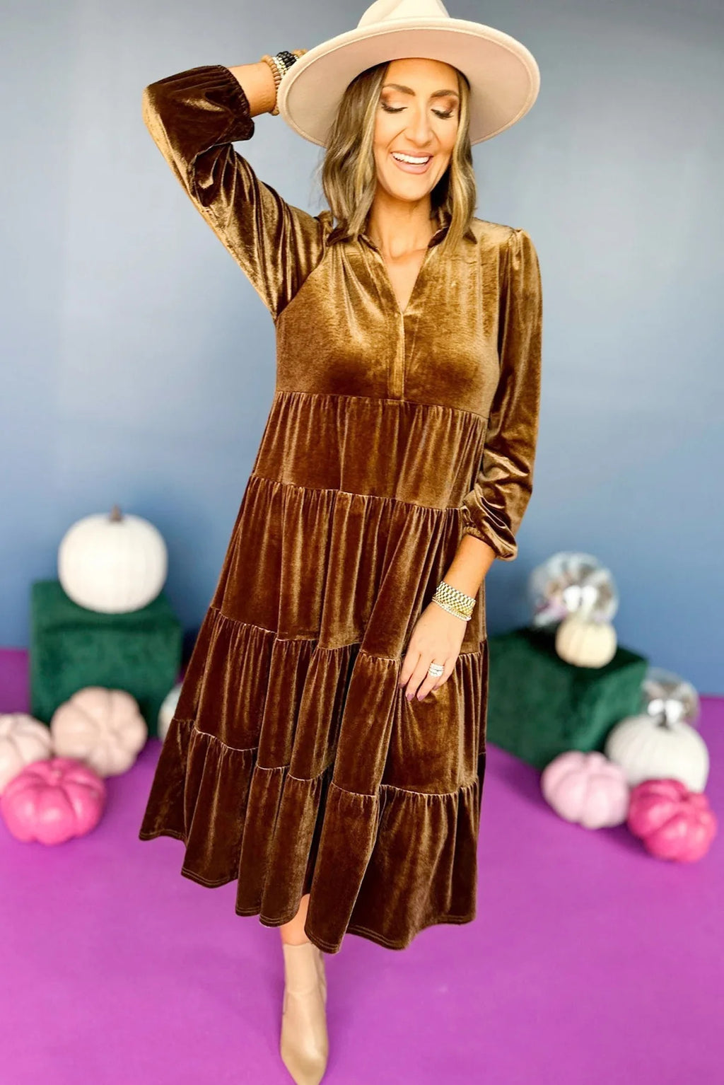 Vestido largo de terciopelo mujer