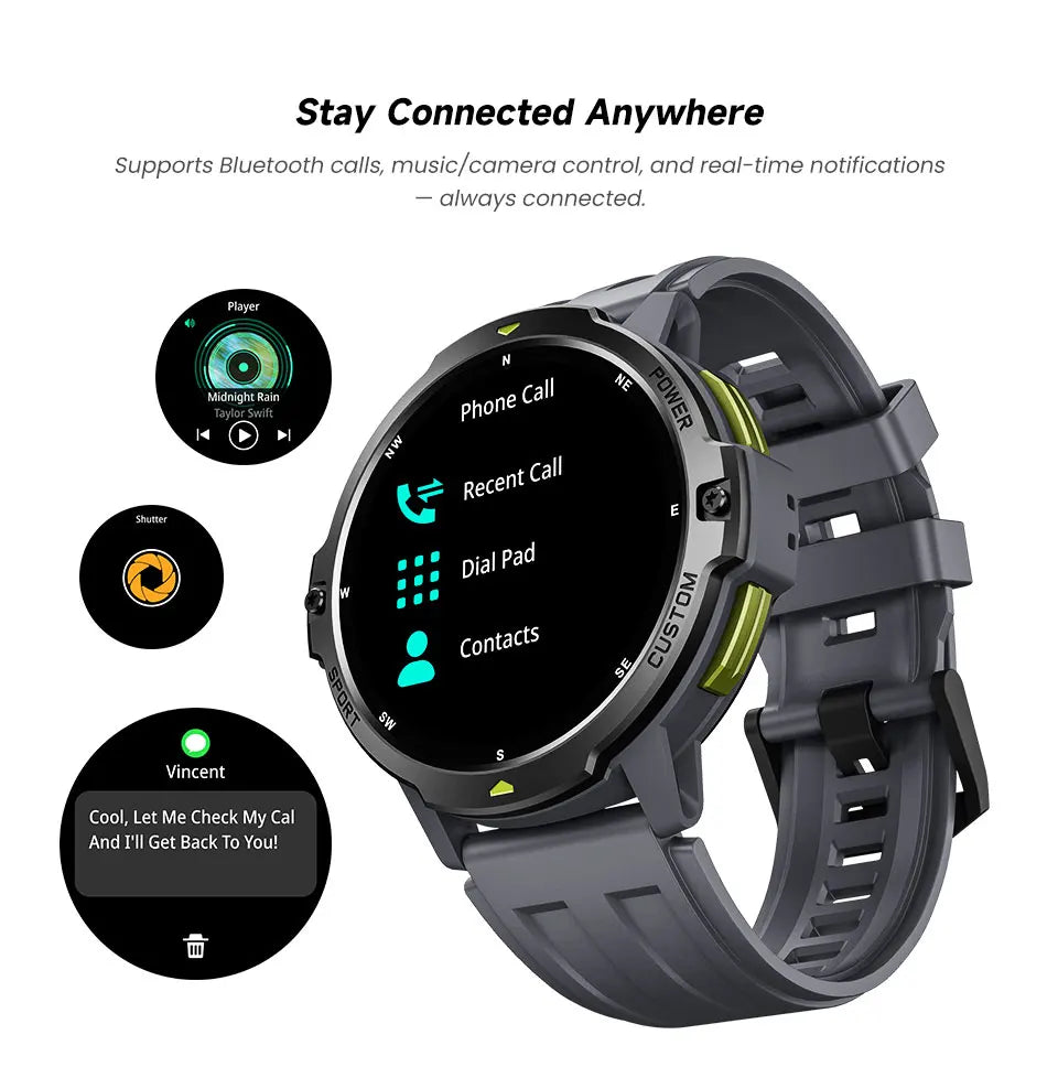 Smartwatch GPS 1.46'' – pantalla AMOLED, brújula, altímetro y batería 580mAh