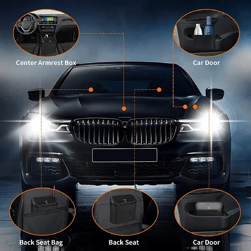 Basurero para auto con tapa – incluye 60 bolsas, compacto y a prueba de fugas