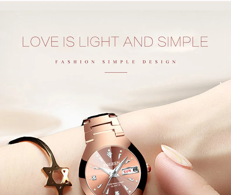 Set de relojes FNGEEN 5808 para parejas – cuarzo, lujo y resistente al agua